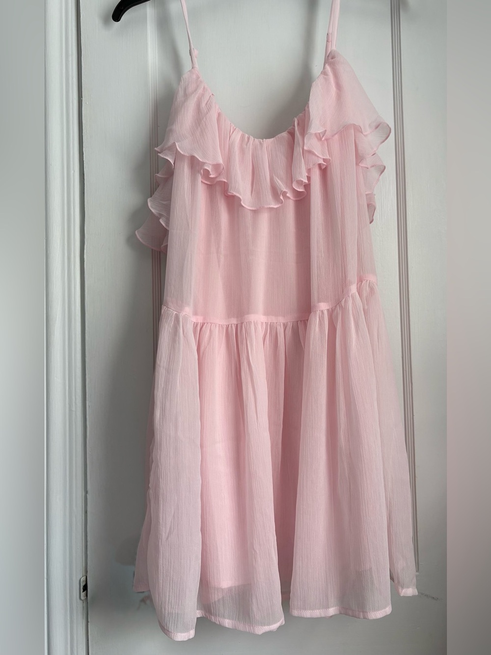 NWT Old Navy Pink Ruffle-Front Flounce Mini Dress Spaghetti Strap Tiered Boho Sz
